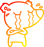 warm gradient line drawing of a cartoon crying bear png