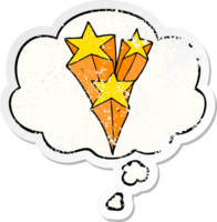 cartoon shooting stars with thought bubble as a distressed worn sticker png