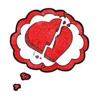 mano dibujado pensamiento burbuja texturizado dibujos animados roto corazón símbolo png