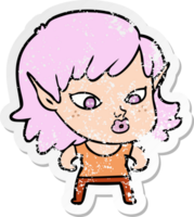 distressed sticker of a pretty cartoon elf girl png