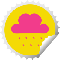 circular peeling sticker cartoon of a rain cloud png