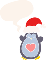 cute christmas penguin with speech bubble in retro style png