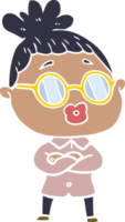 mujer de dibujos animados de estilo de color plano con gafas png