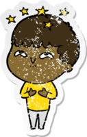 distressed sticker of a cartoon amazed boy png