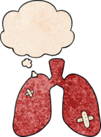 cartoon repaired lungs with thought bubble in grunge texture style png