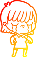 warm gradient line drawing of a cartoon woman crying png