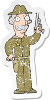 retro distressed sticker of a cartoon sheriff png