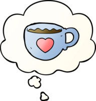 I love coffee cartoon cup with thought bubble in smooth gradient style png