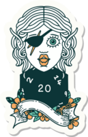 sticker of a elf rogue with natural twenty dice roll png