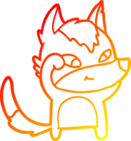 warm gradient line drawing of a friendly cartoon wolf png