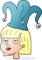 main tiré dessin animé femelle visage avec bouffon chapeau png