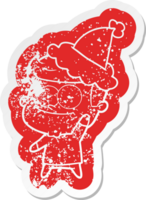 quirky cartoon distressed sticker of a happy man wearing santa hat png