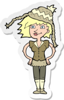 sticker of a cartoon woman wearing winter hat png