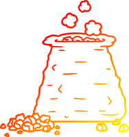 warm gradient line drawing of a cartoon sack of coal png