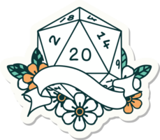 sticker of a natural twenty D20 dice roll png