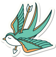 sticker of tattoo in traditional style of a swallow pierced by arrow png