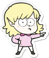 sticker of a cartoon elf girl staring and pointing png