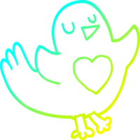 cold gradient line drawing of a cartoon bird with love heart png