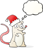 main tiré pensée bulle dessin animé Souris portant Noël chapeau png