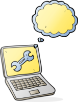 hand drawn thought bubble cartoon laptop computer with fix screen png