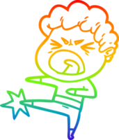 rainbow gradient line drawing of a cartoon furious man png