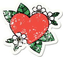 Distressed Sticker Tattoo im traditionellen Stil eines botanischen Herzens png