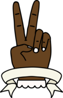 Retro Tattoo Style peace two finger hand gesture with banner png