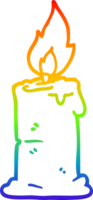 rainbow gradient line drawing of a cartoon burning candle png