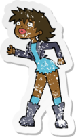 retro distressed sticker of a cartoon girl in leather jacket png