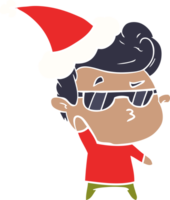 hand drawn flat color illustration of a cool guy wearing santa hat png