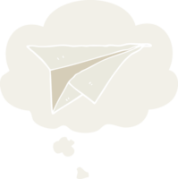 cartoon paper airplane with thought bubble in retro style png