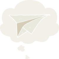 Karikatur Papier Flugzeug mit habe gedacht Blase im retro Stil png