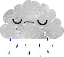 mano disegnato retrò cartone animato di carino pianto nube png