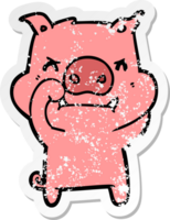 autocollant en détresse d'un cochon de dessin animé en colère png