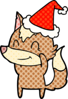 friendly hand drawn comic book style illustration of a wolf wearing santa hat png