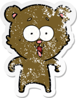 verontruste sticker van een cartoon van een lachende teddybeer png
