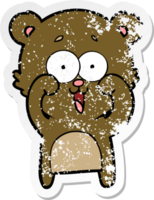 distressed sticker of a laughing teddy  bear cartoon png