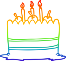 rainbow gradient line drawing of a birthday cake png