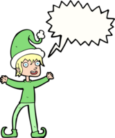 cartoon excited christmas elf with speech bubble png