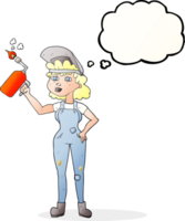 hand drawn thought bubble cartoon woman welding png