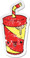 distressed sticker of a cute cartoon soda png