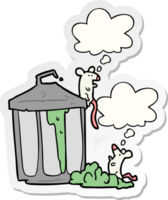 cartoon garbage can with thought bubble as a printed sticker png