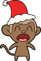 shouting hand drawn line drawing of a monkey wearing santa hat png