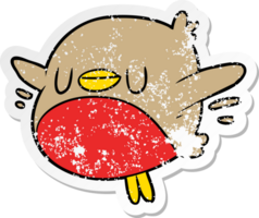 distressed sticker of a cartoon christmas robin png