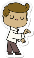 sticker of a cartoon aloof man pointing finger png