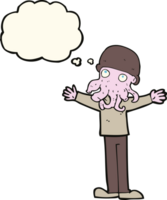 cartoon alien squid face man with thought bubble png