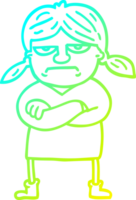 cold gradient line drawing of a cartoon grumpy girl png
