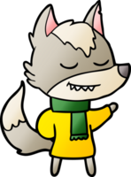 friendly cartoon wolf wearing scarf png