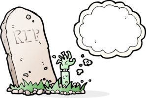 cartoon zombie rising from grave with thought bubble png