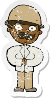 retro distressed sticker of a cartoon man in safari hat png